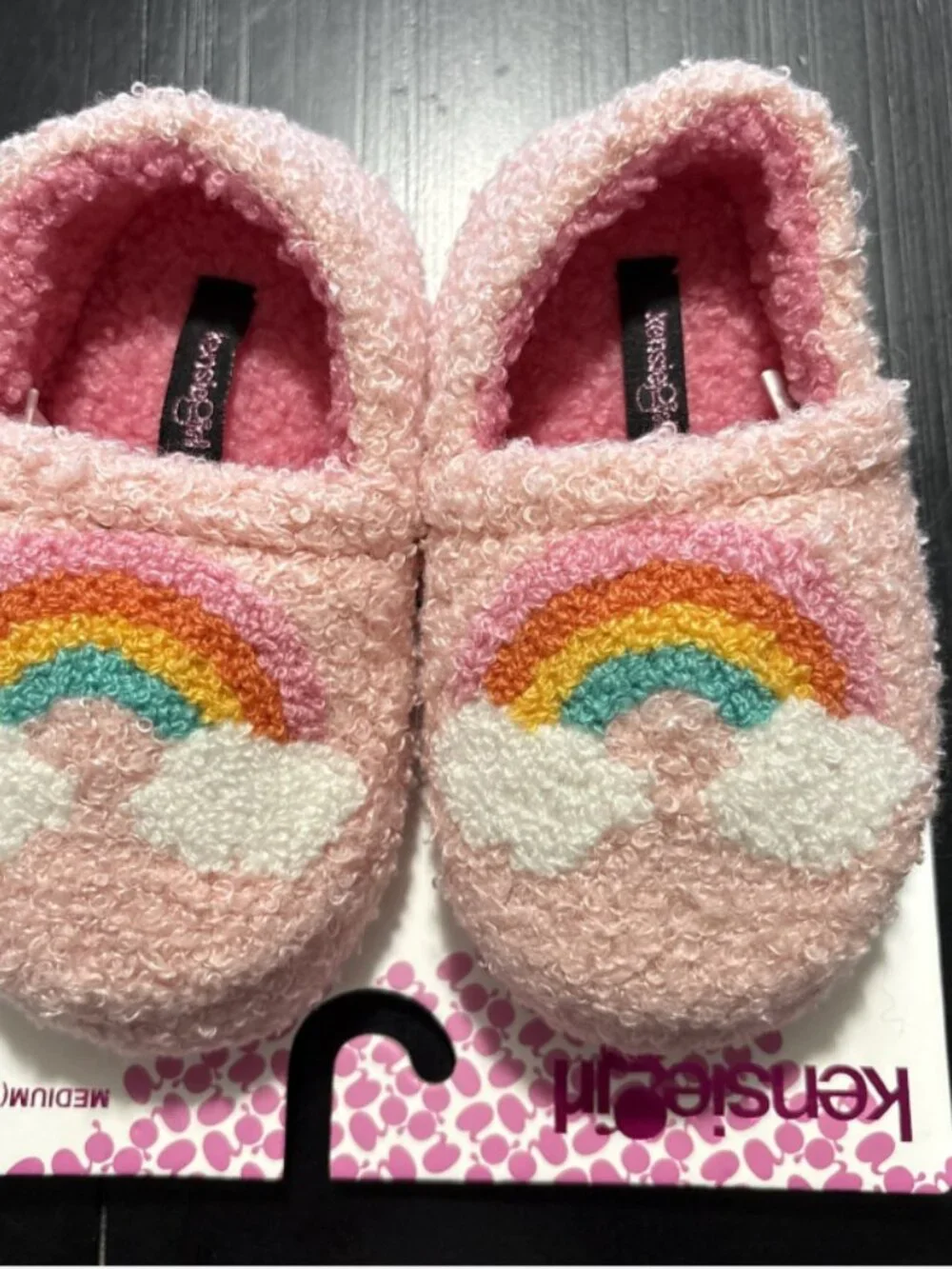 Kenzie Girl Toddler Girls Medium size 7/8 Rainbow Slippers Pink Sherpa Fuzzy New